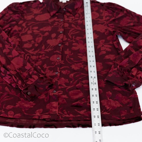 Ultra Pink Burnout Velvet Blouse L Burgundy Floral Sheer Romantic Goth Vampy - Picture 10 of 13